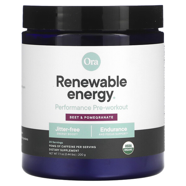 Renewable Energy, Performance Pre-Workout, Beet & Pomegranate, 0.44 lb (Фунты) (200 g) ORA