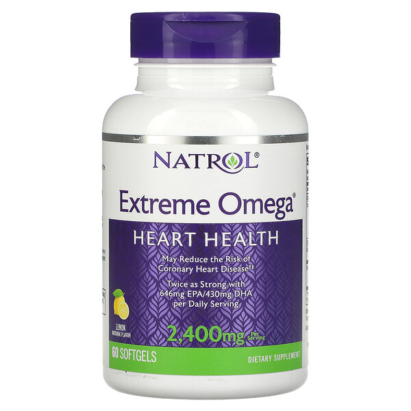 Extreme Omega, Лимон - 2400 мг - 60 мягких капсул - Natrol Natrol