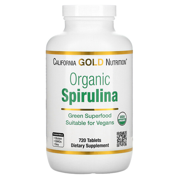Organic Spirulina, USDA Organic, 500 mg, 720 Tablets California Gold Nutrition