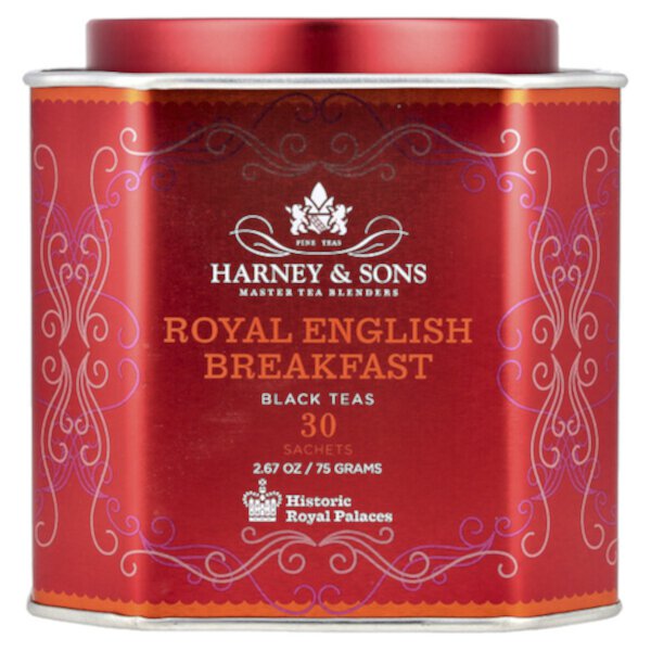 Royal English Breakfast, черный чай, 30 пакетиков, 2,67 унции (75 г) Harney & Sons