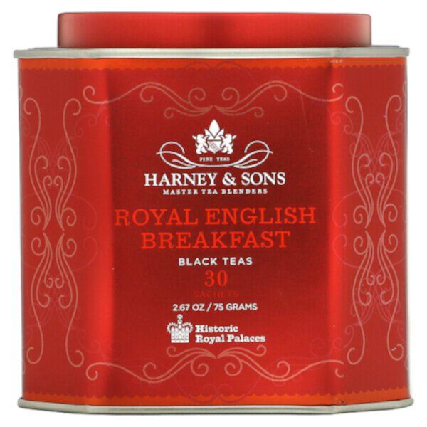 Royal English Breakfast, черный чай, 30 пакетиков, 2,67 унции (75 г) Harney & Sons