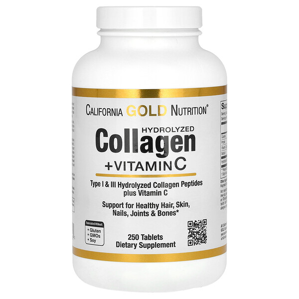 Гидролизованный Коллаген + Витамин C, Тип I и III - 250 таблеток - California Gold Nutrition California Gold Nutrition