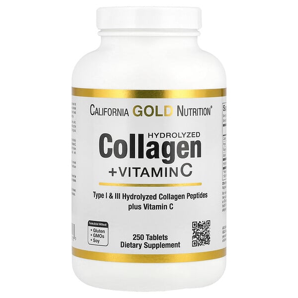 Гидролизованный Коллаген + Витамин C, Тип I и III - 250 таблеток - California Gold Nutrition California Gold Nutrition