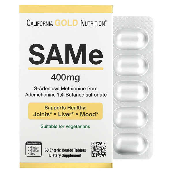 SAMe (Бутандисульфонат) - 400 мг - 60 покрытых оболочкой таблеток - California Gold Nutrition California Gold Nutrition