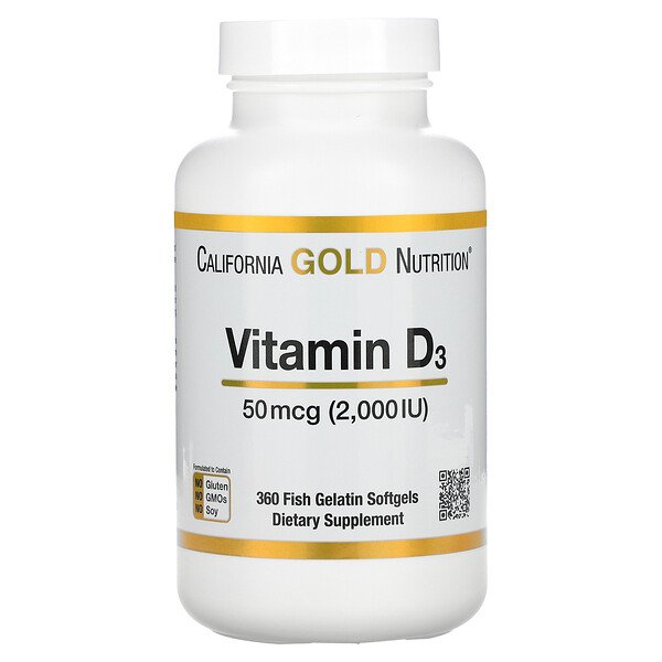 Витамин D3, 50 мкг (2000 МЕ), 360 мягких таблеток из рыбьего желатина California Gold Nutrition