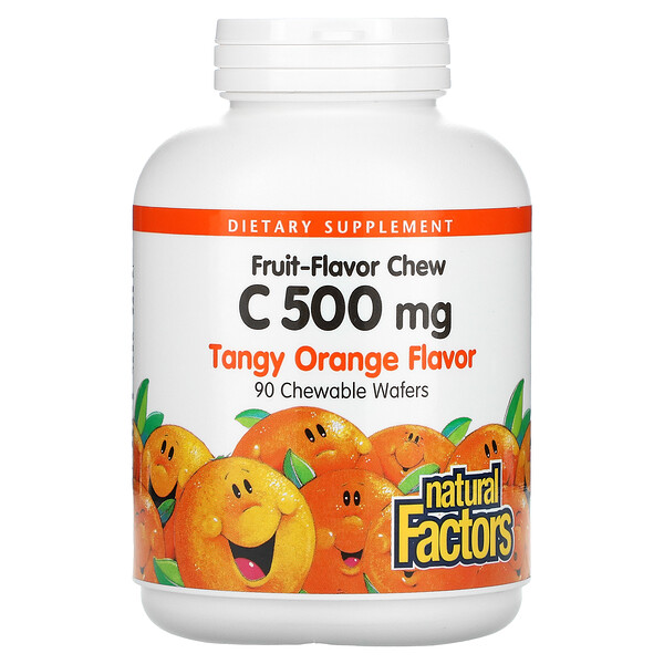 Fruit-Flavor Chew Vitamin C, острый апельсин, 500 мг, 90 жевательных вафель Natural Factors