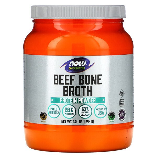 Sports, Бульон из говяжьих костей, протеиновый порошок, 1,2 фунта (544 г) NOW Foods