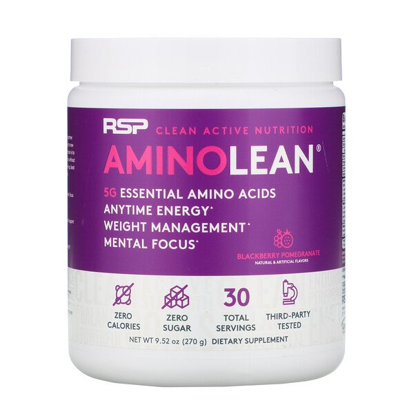 AminoLean, Незаменимые аминокислоты + энергия в любое время, ежевика и гранат, 9,52 унции (270 г) RSP Nutrition
