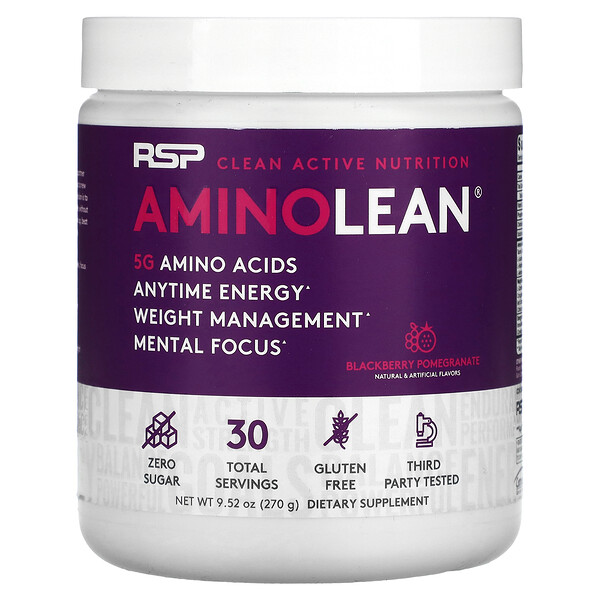 AminoLean, 5 г аминокислот + Энергия в любое время, Черная смородина Гранат, 270 г - RSP Nutrition RSP Nutrition