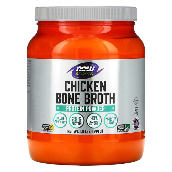 Sports, Протеиновый порошок на курином костном бульоне, 1,2 фунта (544 г) NOW Foods