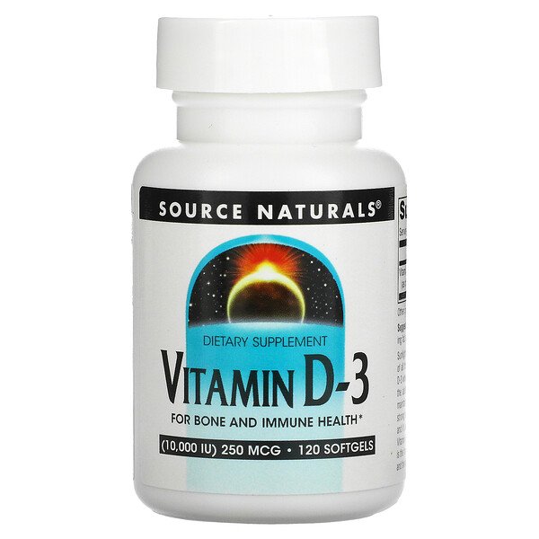 Витамин D-3 - 250 мкг (10000 МЕ) - 120 мягких капсул - Source Naturals Source Naturals