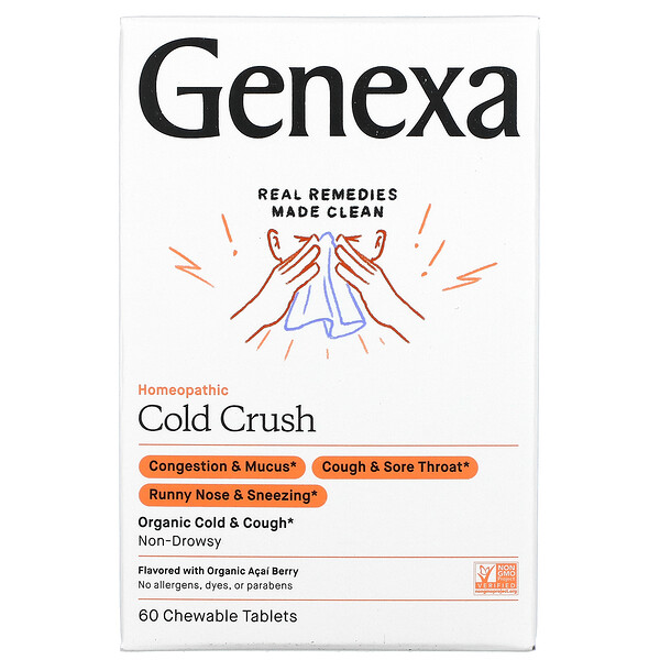 Cold Crush, Простуда и кашель, органические ягоды асаи, 60 жевательных таблеток Genexa