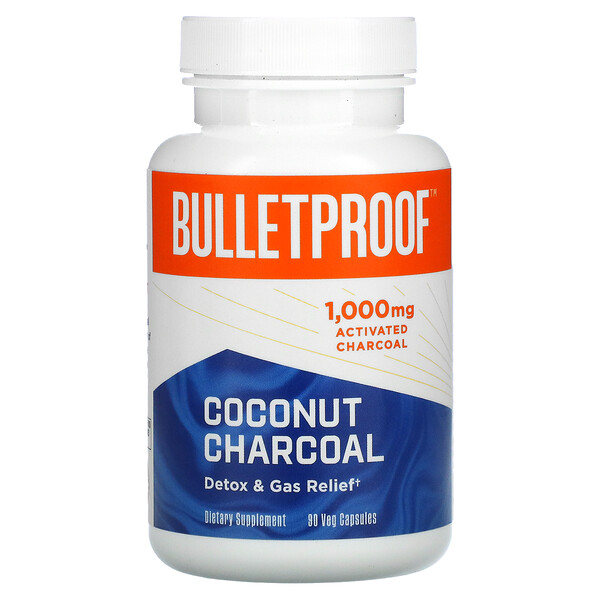 Кокосовый уголь, средство для детоксикации и газообразования, 1000 мг, 90 растительных капсул BulletProof