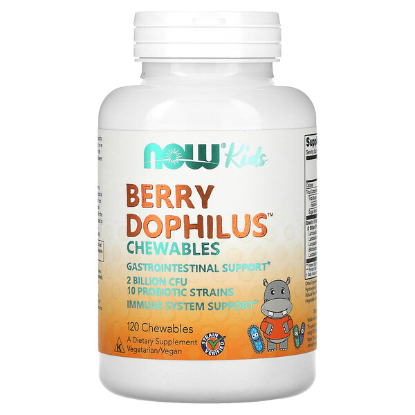 Berry Dophilus, Kids, 2 миллиарда КОЕ, 120 жевательных таблеток NOW Foods