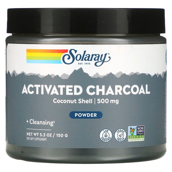 Активированный порошок кокосового угля, 500 мг, 5,3 унции (150 г) Solaray