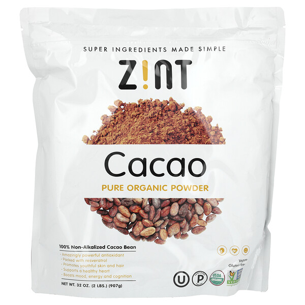 Чистый органический порошок, какао, 32 унции (907 г) Zint