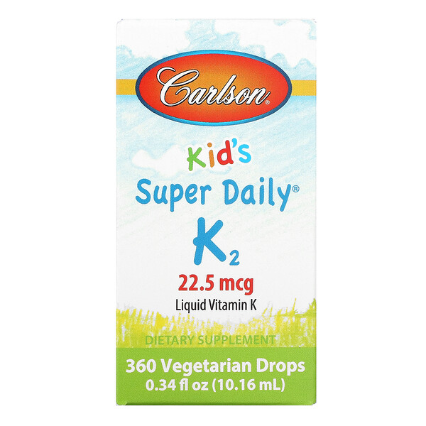 Kid's, Super Daily K2, 22.5 mcg, 0.34 fl oz (Жидкие унции) (10.16 ml) Carlson