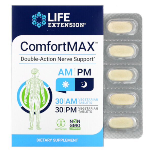 ComfortMAX, Поддержка нервов двойного действия, для утреннего и вечернего времени, 60 вегетарианских таблеток Life Extension