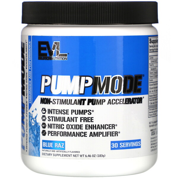 PumpMode, Не стимулирующий насос-ускоритель, Blue Raz, 6,46 унции (183 г) EVLution Nutrition