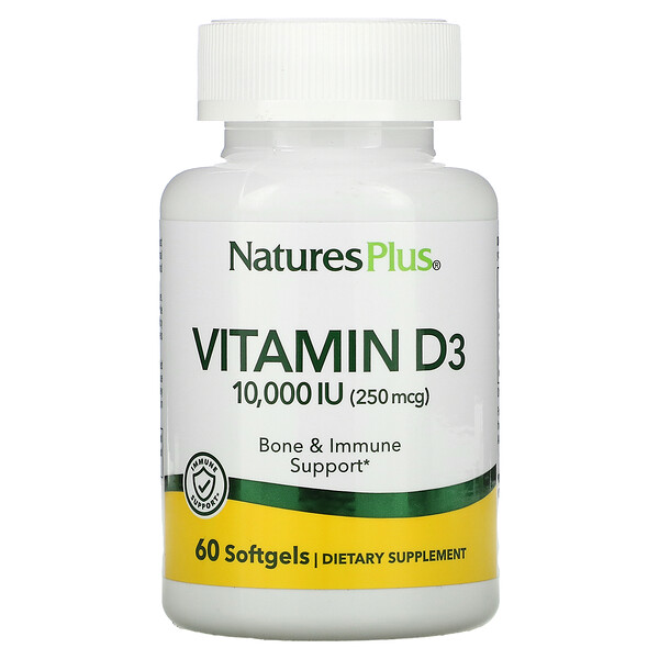 Витамин D3, 10 000 МЕ (250 мкг), 60 мягких таблеток NaturesPlus
