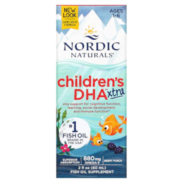 Children's DHA Xtra, для детей от 1 до 6 лет, ягодный пунш, 880 мг, 2 жидких унции (60 мл) Nordic Naturals