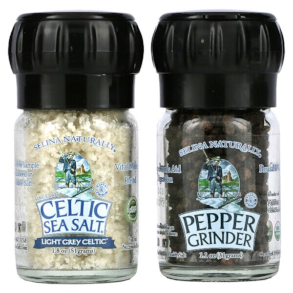 Mini Mixed Grinder Set, светло-серая кельтская мельница для соли и перца, 2,9 унции (82 г) Celtic Sea Salt