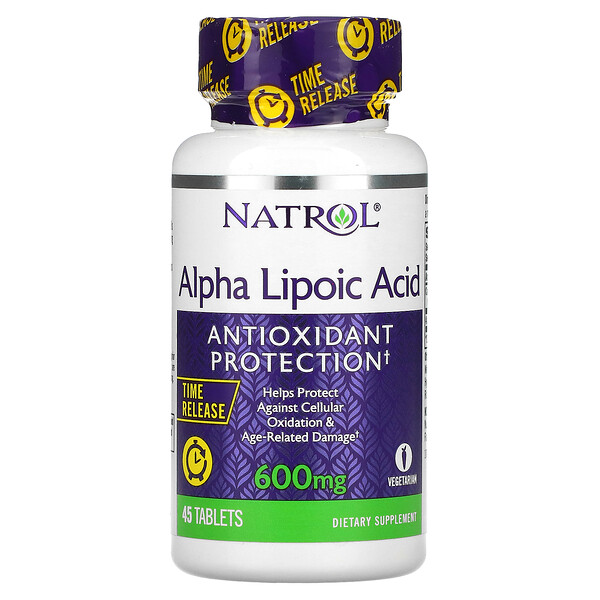 Альфа-липоевая кислота, Медленное высвобождение, 600 мг, 45 таблеток - Natrol Natrol