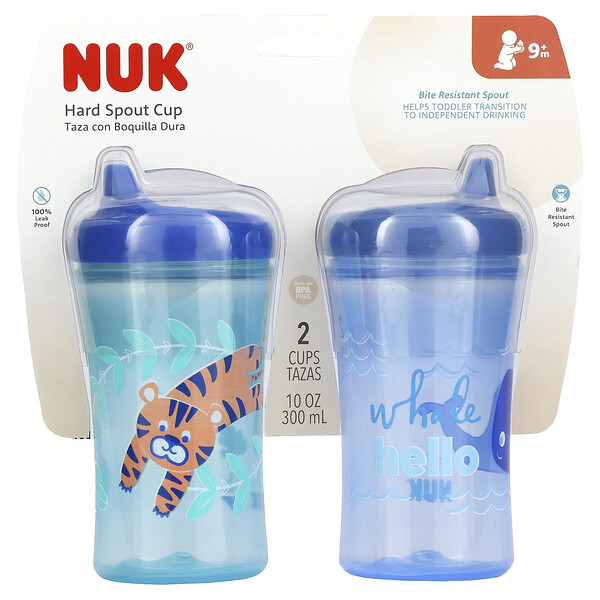 First Essentials, Чашка с жестким носиком, от 12 месяцев, 2 чашки, 10 унций (300 мл) каждая NUK