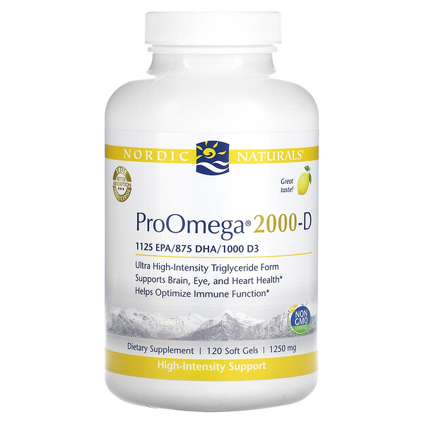 ProOmega 2000-D, Лимон - 1250 мг - 120 мягких капсул - Nordic Naturals Nordic Naturals