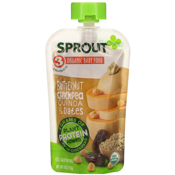 Детское питание, 8 месяцев и старше, ореховый нут, лебеда и финики, 4 унции (113 г) Sprout Organic