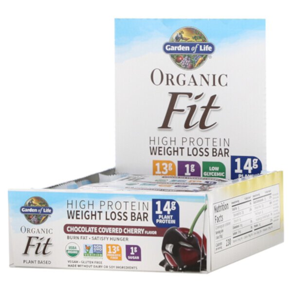 Organic Fit, Батончик для похудения с высоким содержанием белка, вишня в шоколаде, 12 батончиков, 1,94 унции (55 г) каждый Garden of Life
