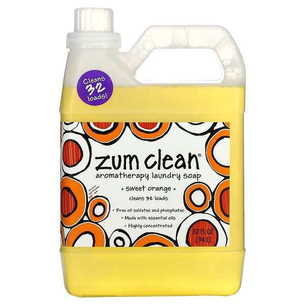 Zum Clean, Ароматерапевтическое мыло для стирки, сладкий апельсин, 32 жидких унции (0,94 л) ZUM
