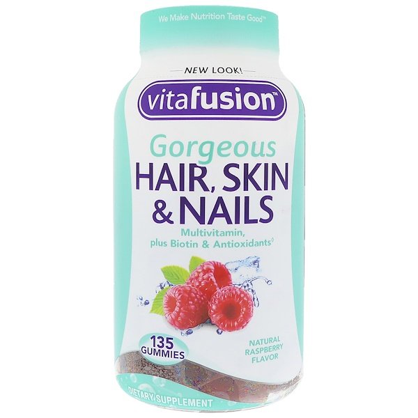 Великолепные мультивитамины для волос, кожи и ногтей, натуральный вкус малины, 135 жевательных таблеток Vitafusion