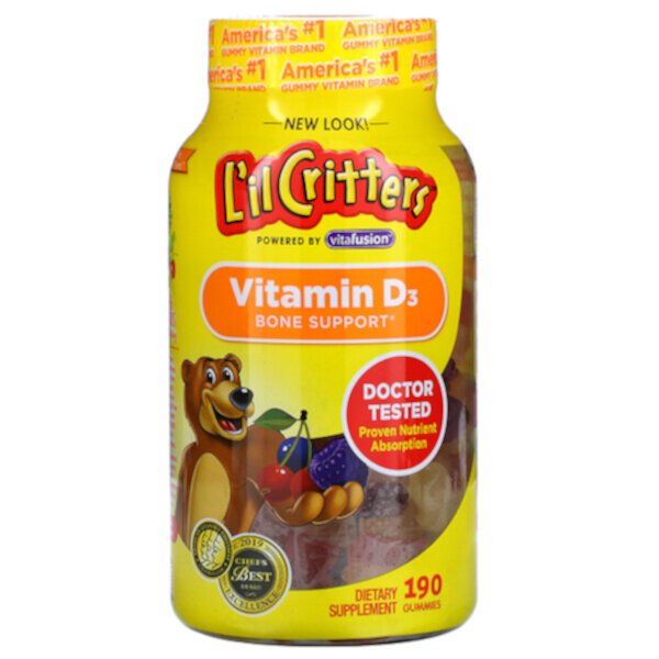 Vitamin D3 Bone Support, Natural Fruit, 190 Gummies L'il Critters