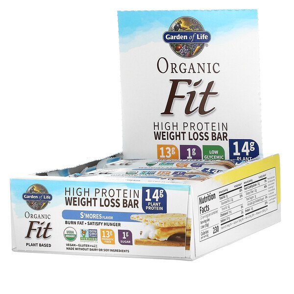 Organic Fit, Батончик для похудения с высоким содержанием белка, S'mores, 12 батончиков, 1,94 унции (55 г) каждый Garden of Life