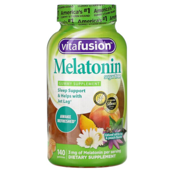 Мелатонин, натуральный белый чай и персик, без сахара, 140 жевательных таблеток Vitafusion
