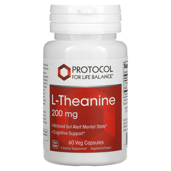 L-теанин, 200 мг, 60 растительных капсул Protocol for Life Balance