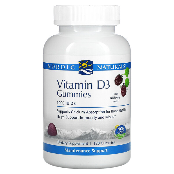 Витамин D3, Дикая ягода - 1000 МЕ - 120 жевательных мармеладок - Nordic Naturals Nordic Naturals