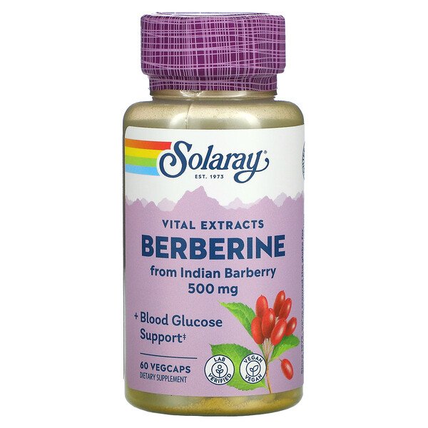 Берберин, жизненно важные экстракты, 500 мг, 60 растительных капсул Solaray