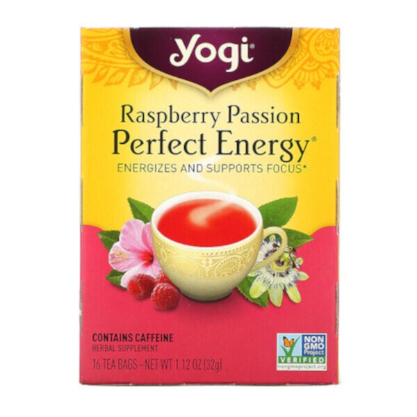 Perfect Energy, Raspberry Passion, 16 чайных пакетиков, 1,12 унции (32 г) Yogi Tea