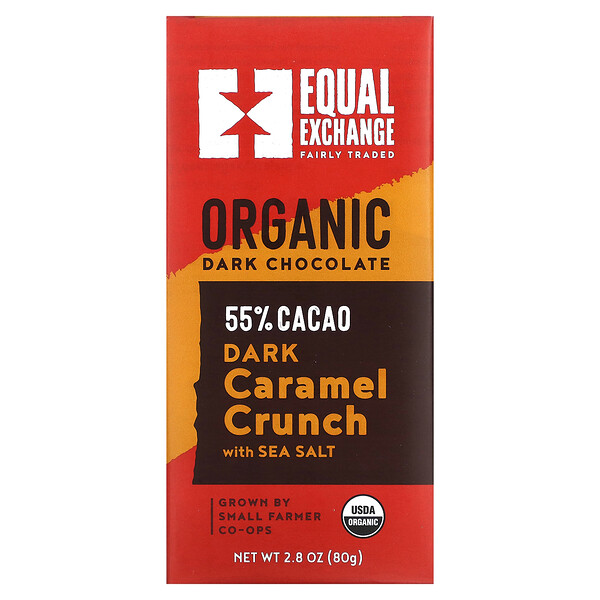 Органический, темный шоколад, карамельный хруст с морской солью, 55% какао, 2,8 унции (80 г) Equal Exchange