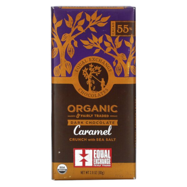 Органический, темный шоколад, карамельный хруст с морской солью, 55% какао, 2,8 унции (80 г) Equal Exchange