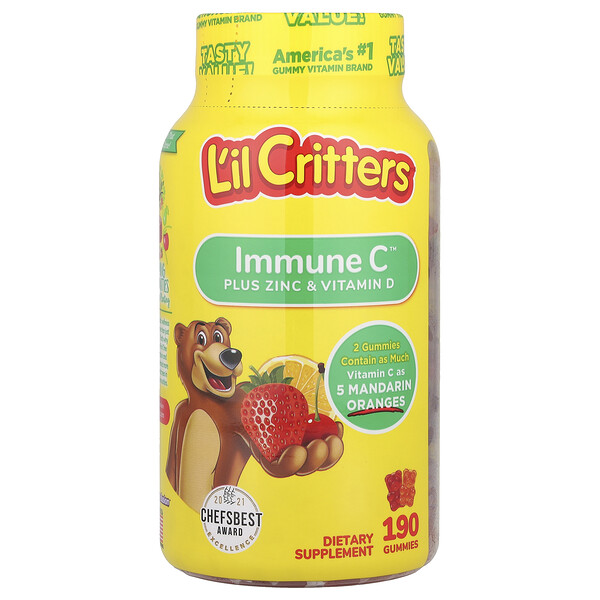 Immune C Plus Zinc & Vitamin D, 190 Gummies (Жевательные конфеты) L'il Critters