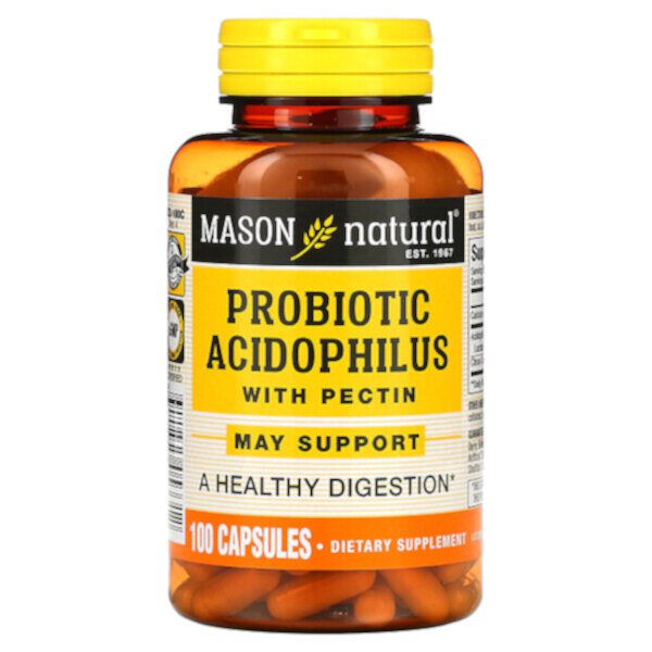 Пробиотик Acidophilus с пектином, 100 капсул Mason Natural
