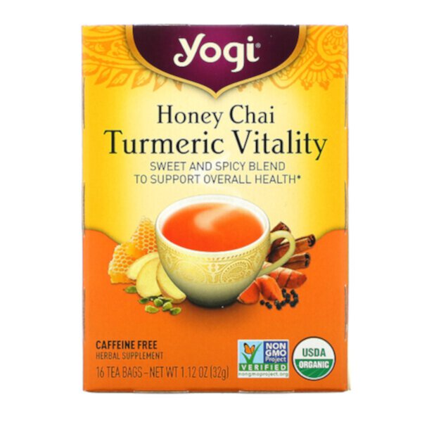 Turmeric Vitality, Чай с медом, 16 чайных пакетиков, 1,12 унции (32 г) Yogi Tea