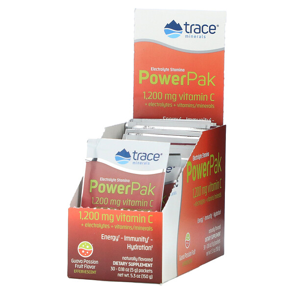 Electrolyte Stamina PowerPak, Маракуйя из гуавы, 30 пакетиков по 0,18 унции (5 г) каждый Trace Minerals Research