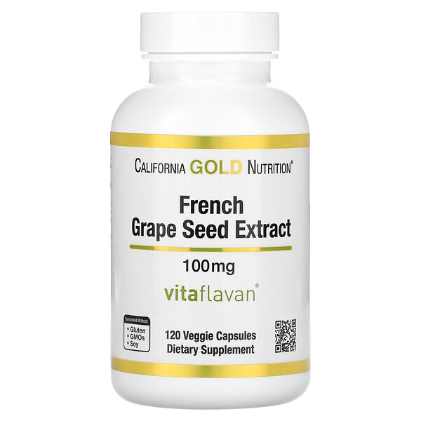 Экстракт семян французского винограда, Vitaflavan, 100 мг, 120 растительных капсул - California Gold Nutrition California Gold Nutrition