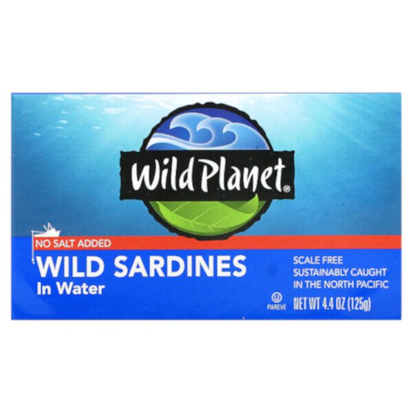 Дикие сардины в воде, без добавления соли, 4,4 унции (125 г) Wild Planet