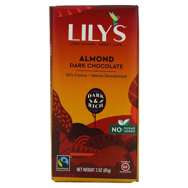 Плитка темного шоколада, миндаль, 55% какао, 3 унции (85 г) Lily's Sweets