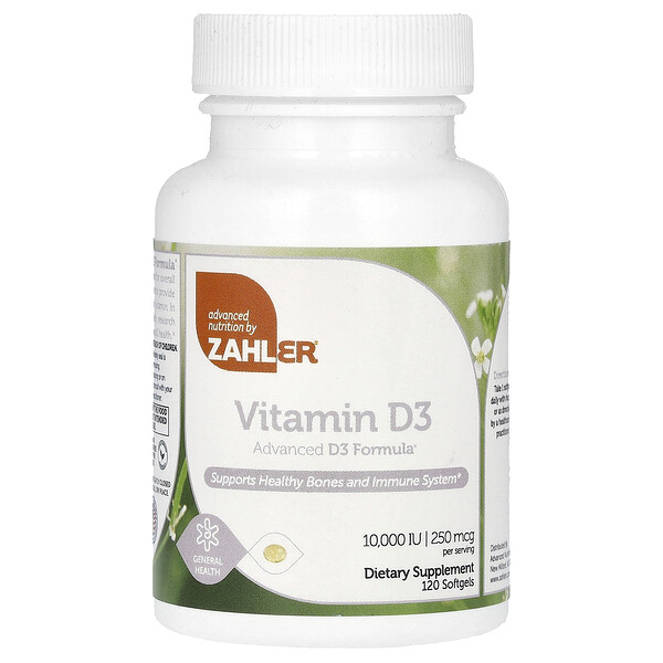 Vitamin D3, Advanced D3 Formula, 250 mcg (10,000 IU), 120 Softgels (Мягкие капсулы) Zahler